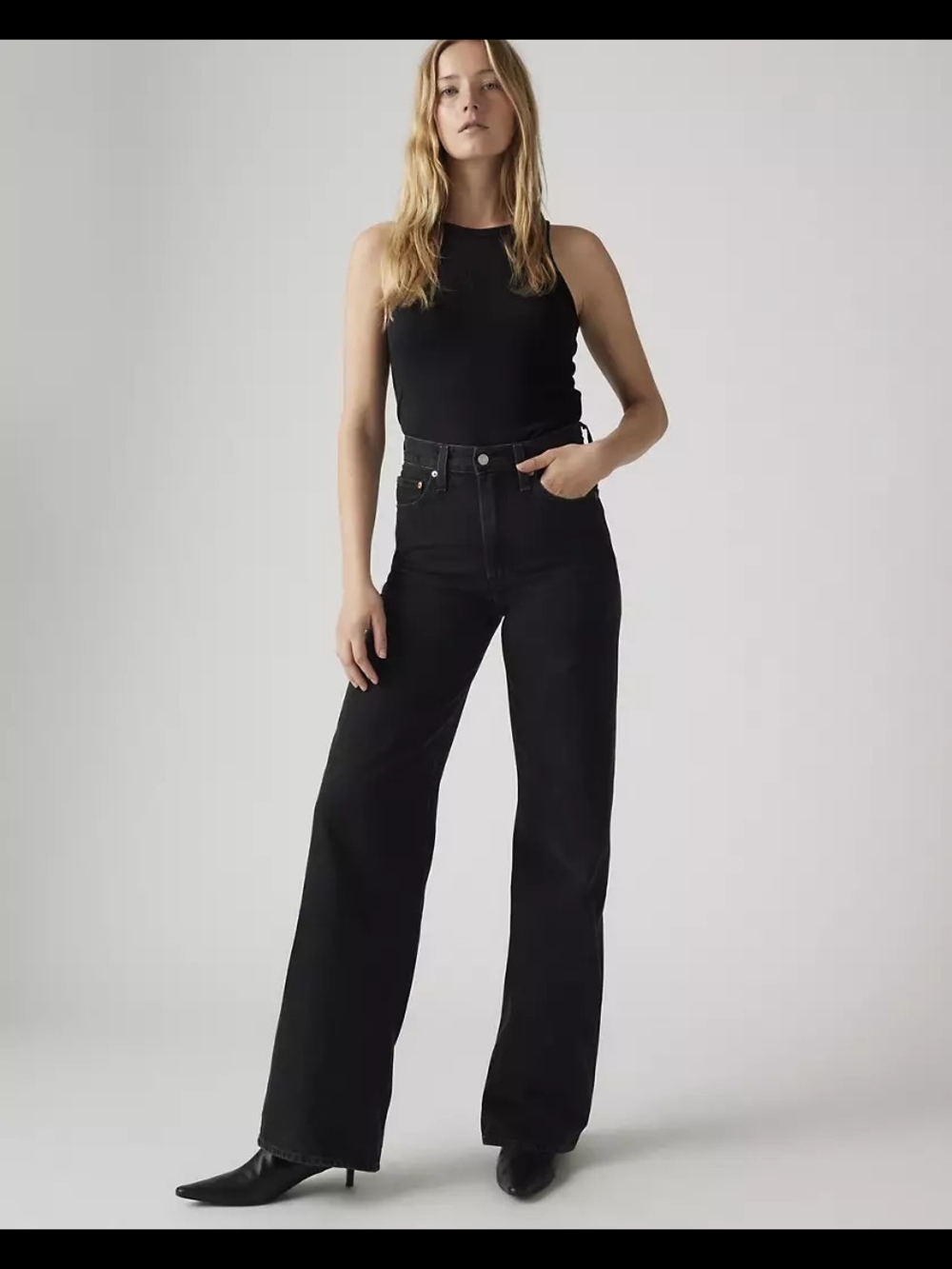 Levi Ribcage High-Rise Wide Leg Jeans in Black
